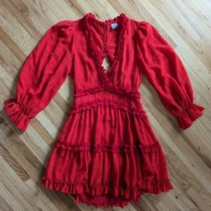 Long Sleeve Open Back Red Dress